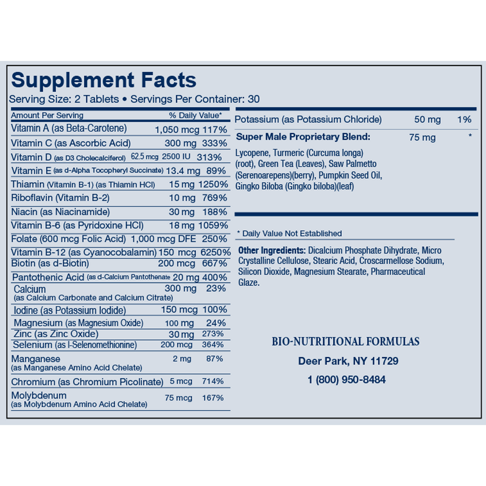 Male Edge Supplement Facts Label