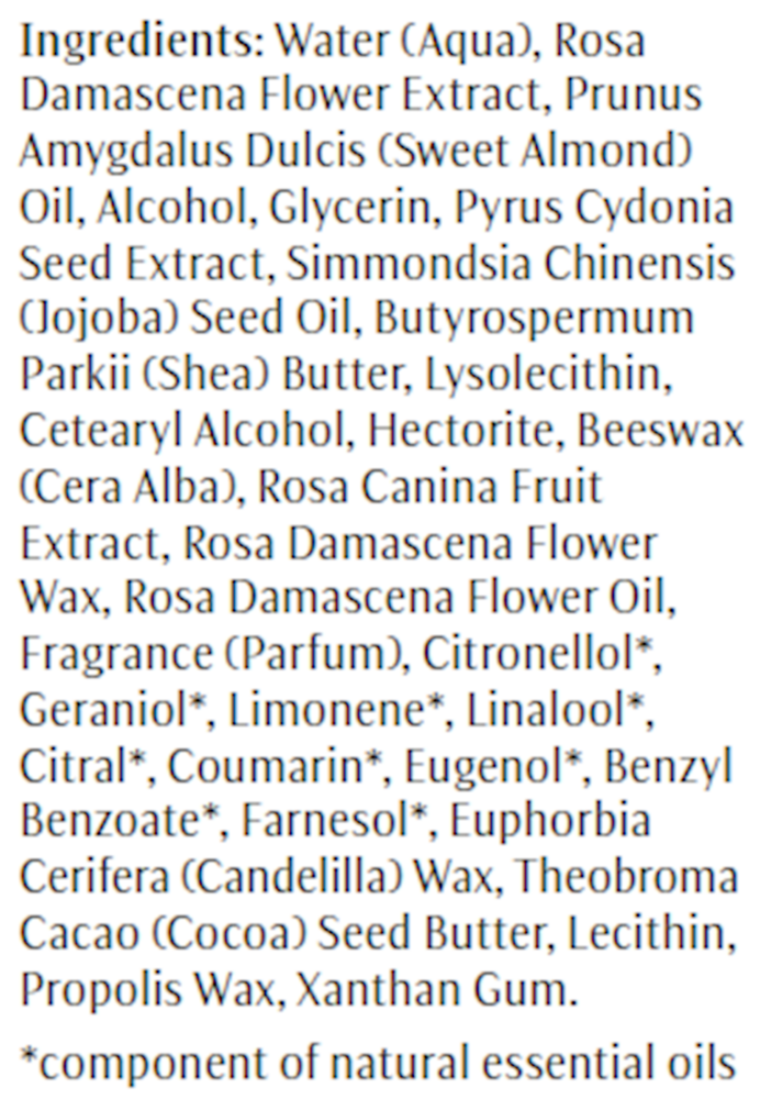 Rose Nurturing Body Cream Supplement Facts Label