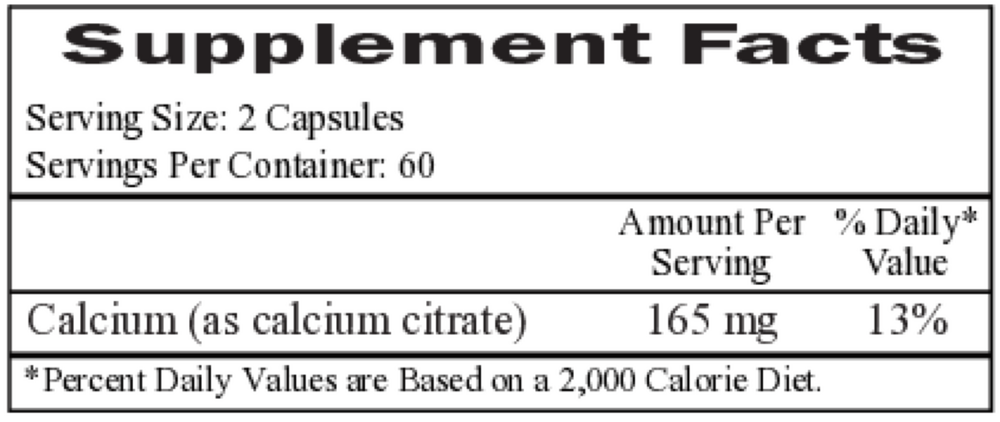 Calcium Citrate 165 mg Supplement Facts Label