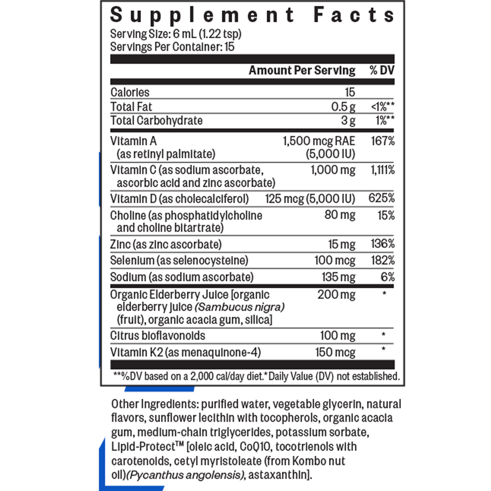 Immune Intensive Supplement Facts Label