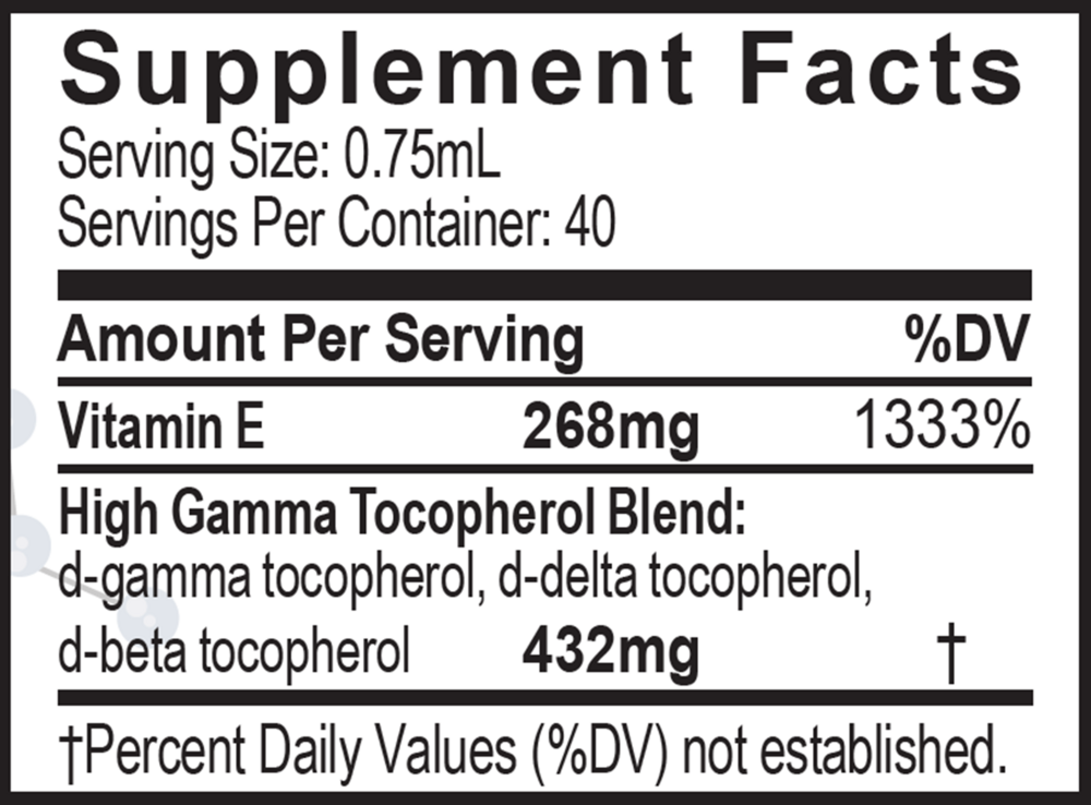 Unique E Tocopherol Oil Supplement Facts Label