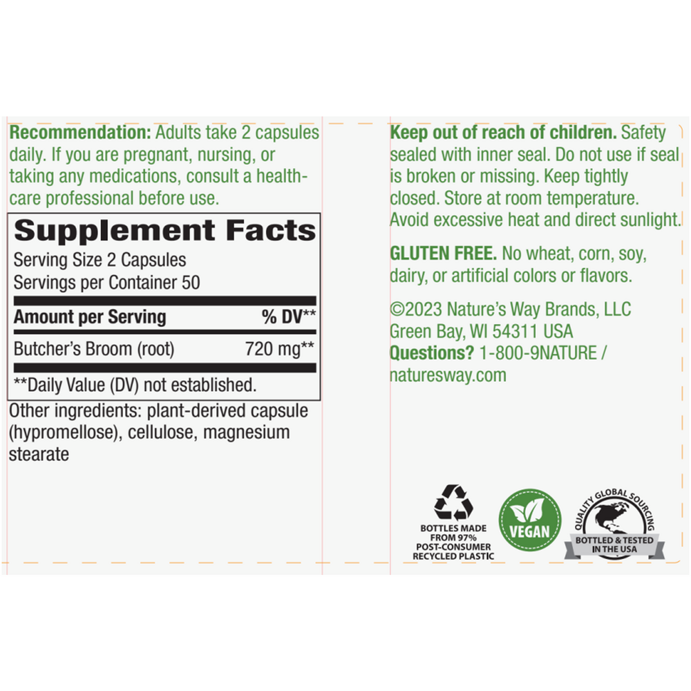 Butcher's Broom Root Supplement Facts Label