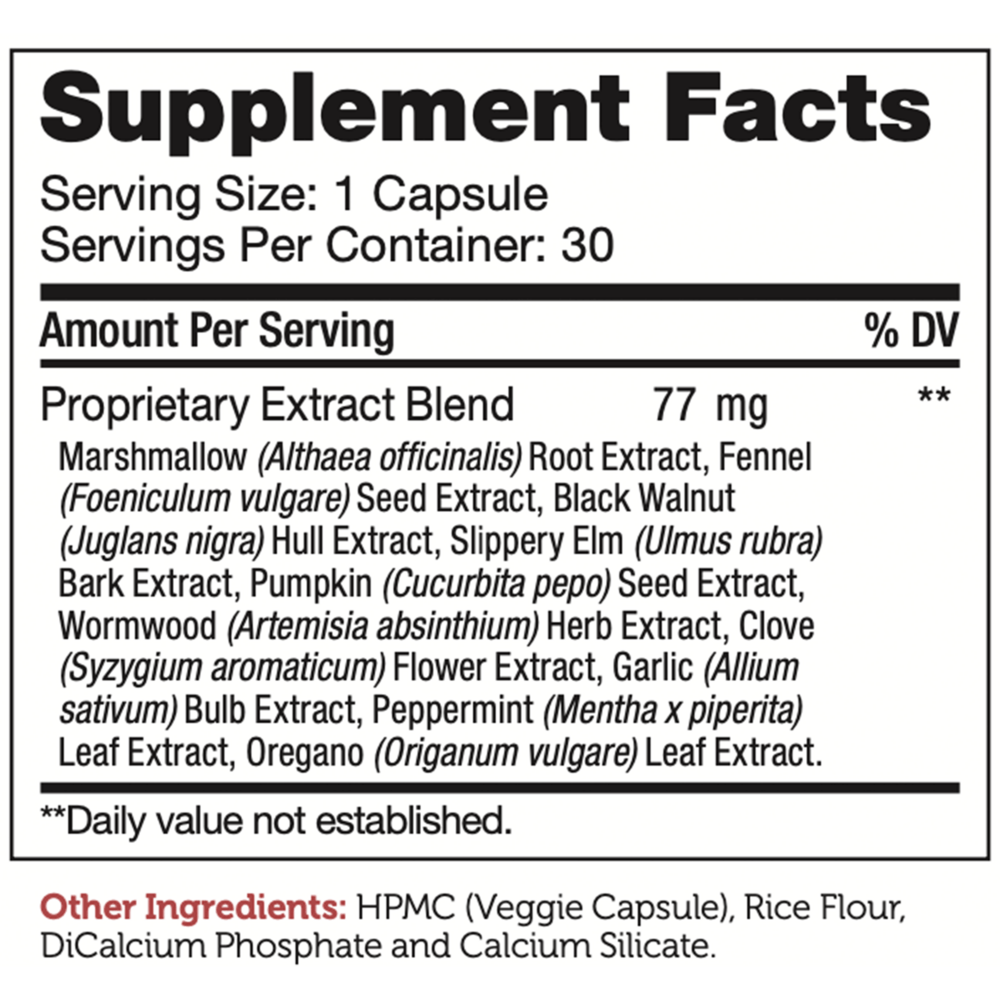 Paraguard Capsules Supplement Facts Label