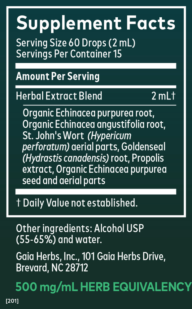 Echinacea Goldenseal Supreme Supplement Facts Label