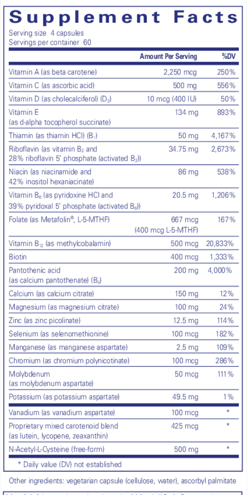 Nutrient 950 With Nac 240's Supplement Facts Label