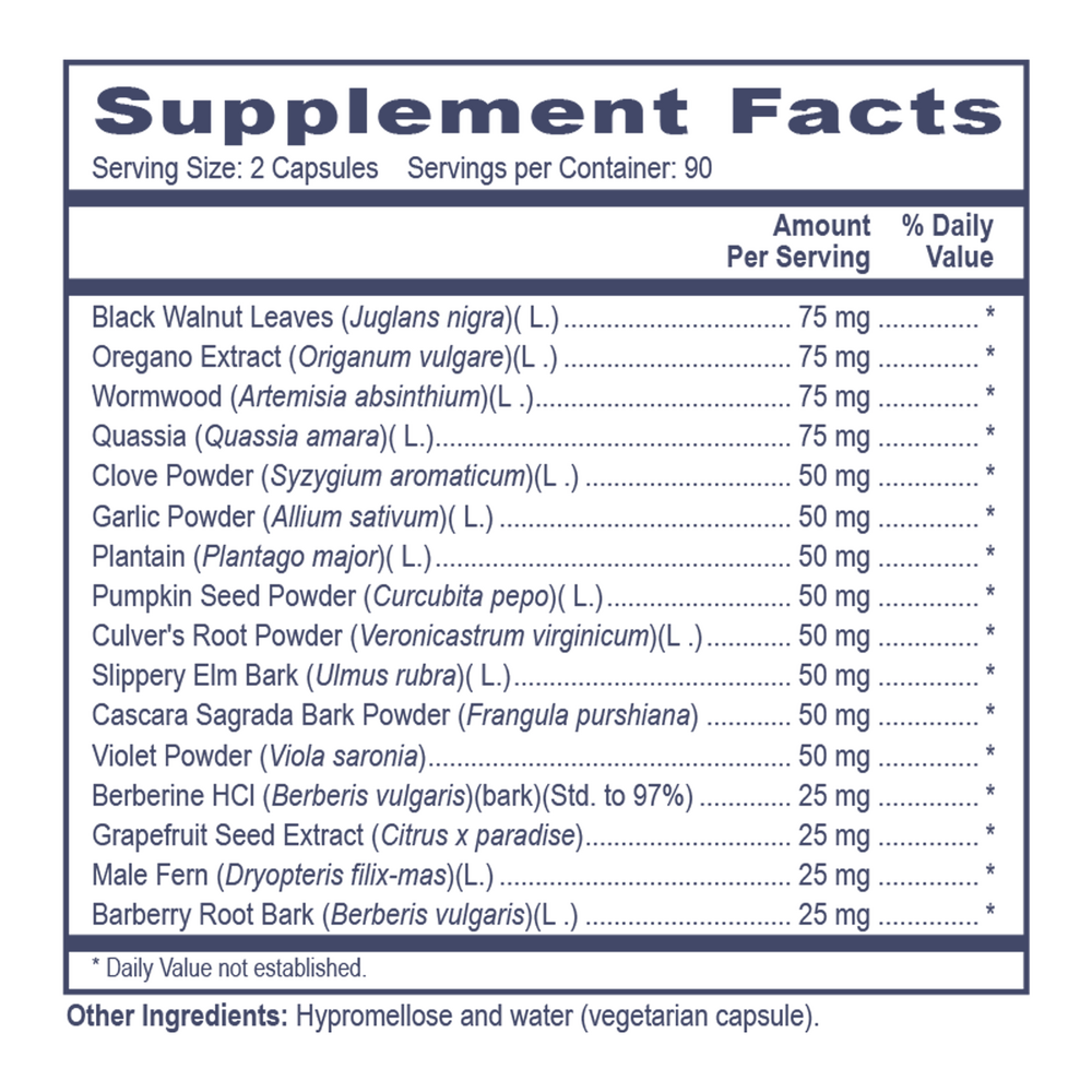 Pro Herb Vermifuge Supplement Facts Label