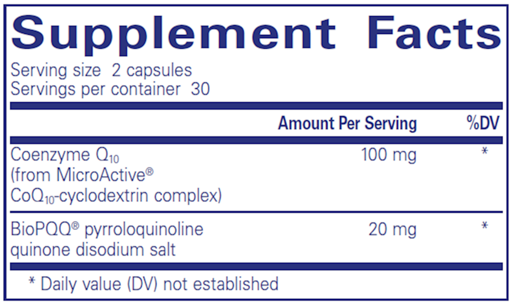 SR-CoQ10 With PQQ Supplement Facts Label