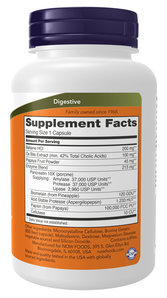 Super Enzymes Capsules Supplement Facts Label