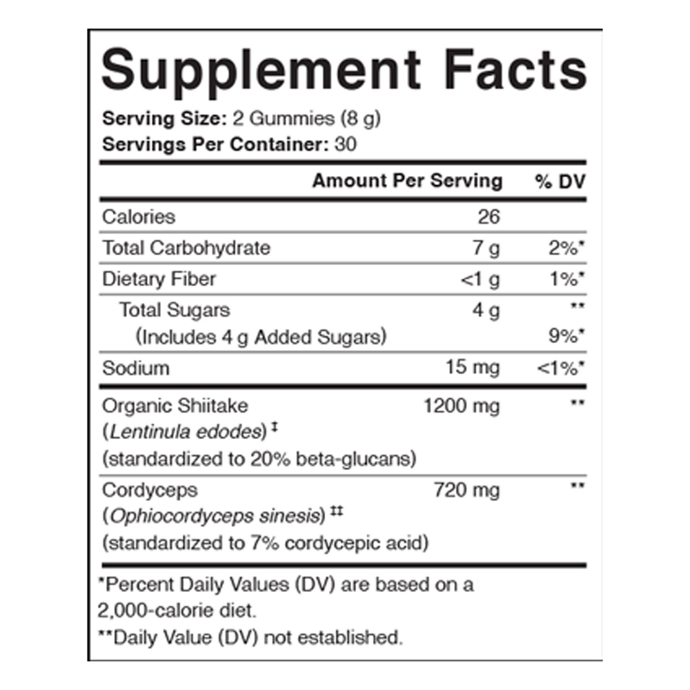 Cordyceps + Shiitake Energy Support Supplement Facts Label