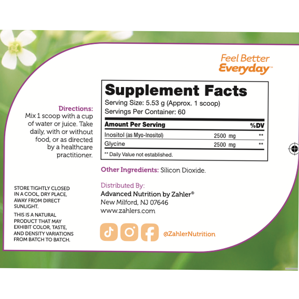 Inositol Powder Supplement Facts Label