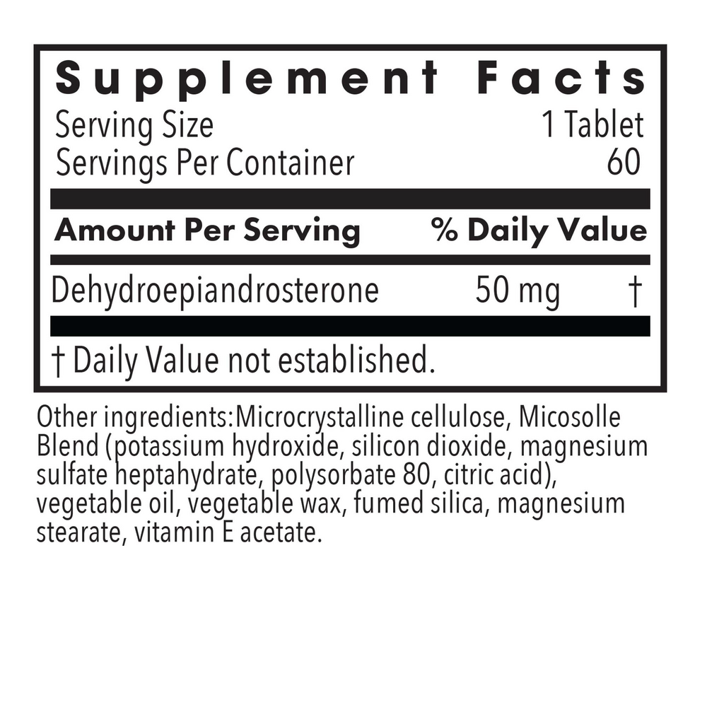 DHEA 50 mg Supplement Facts Label