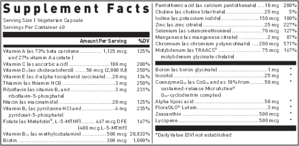 ULTRA PREVENTIVE® 1 DAILY Supplement Facts Label