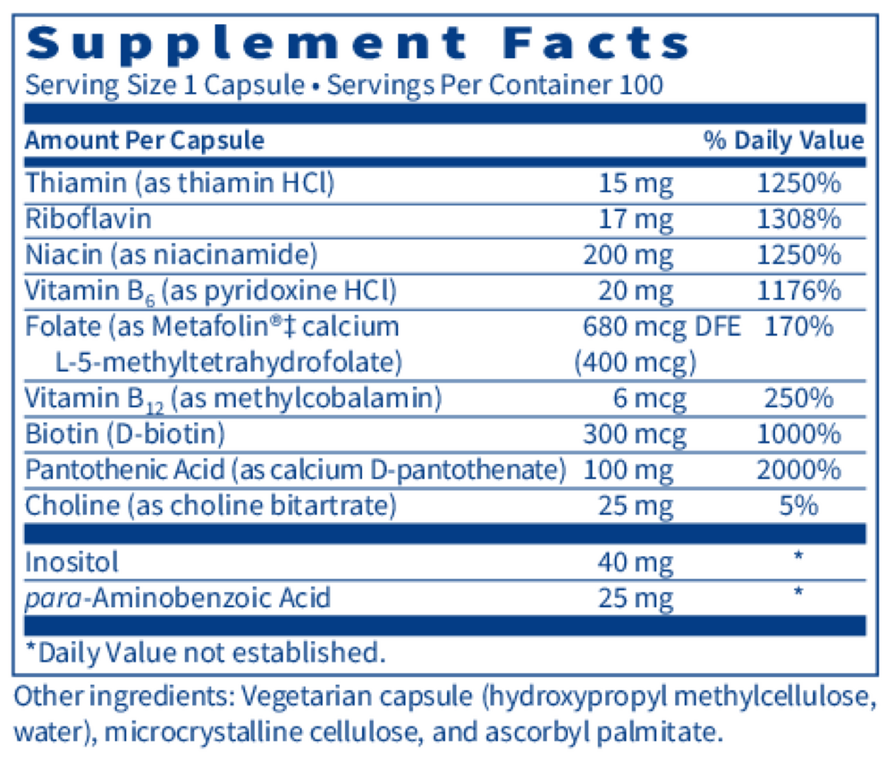 B Complex Plus Supplement Facts Label
