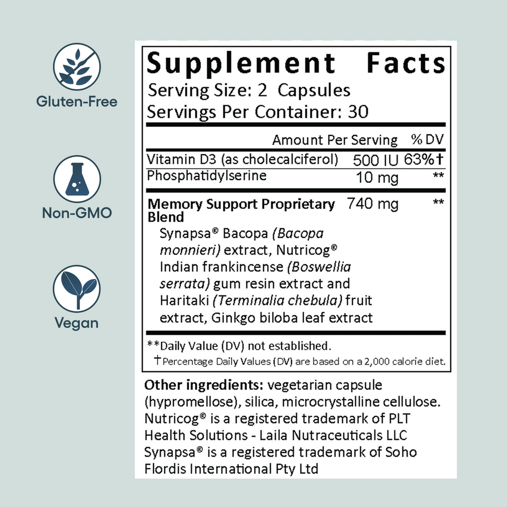 Memory Boost Supplement Facts Label