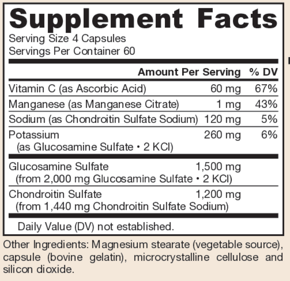 Glucosamine + Chondroitin Supplement Facts Label