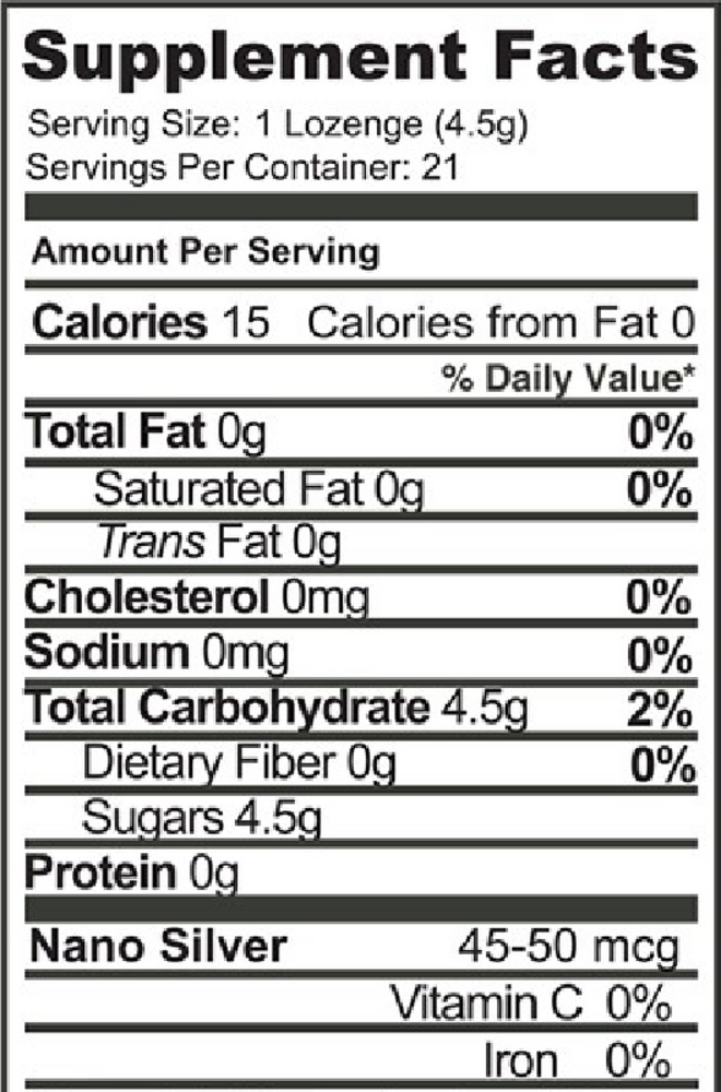 Silver Lozenges with Manuka Honey Supplement Facts Label