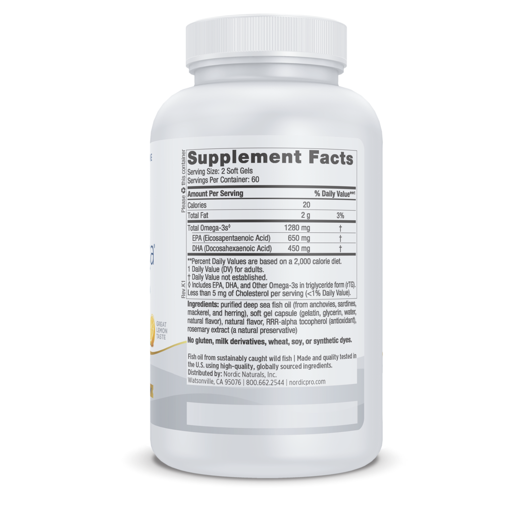 ProOmega Soft Gels Lemon 120 Count Supplement Facts Label
