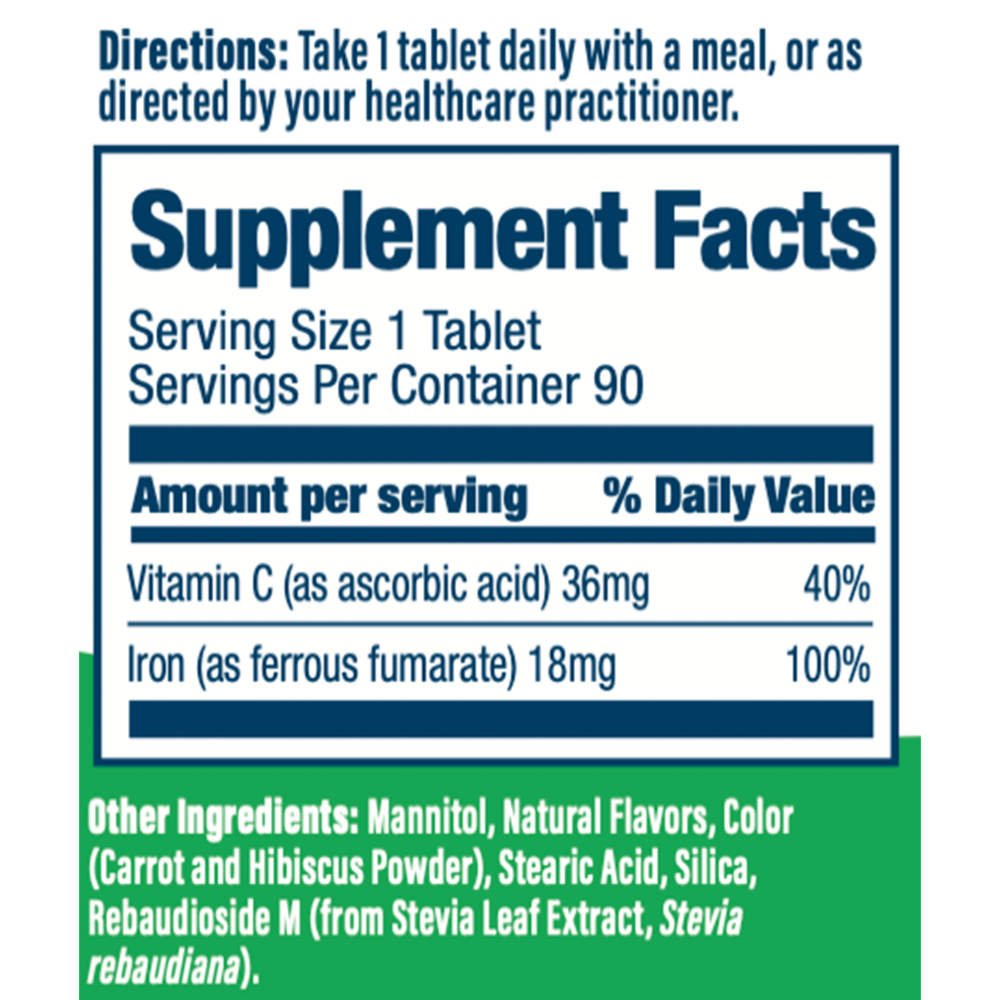 Melon Berry Iron Quick Melt Supplement Facts Label