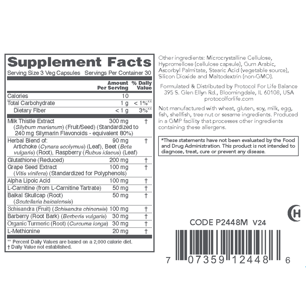 Liver Detox Supplement Facts Label