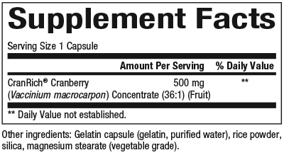 CranRich 500 mg Supplement Facts Label