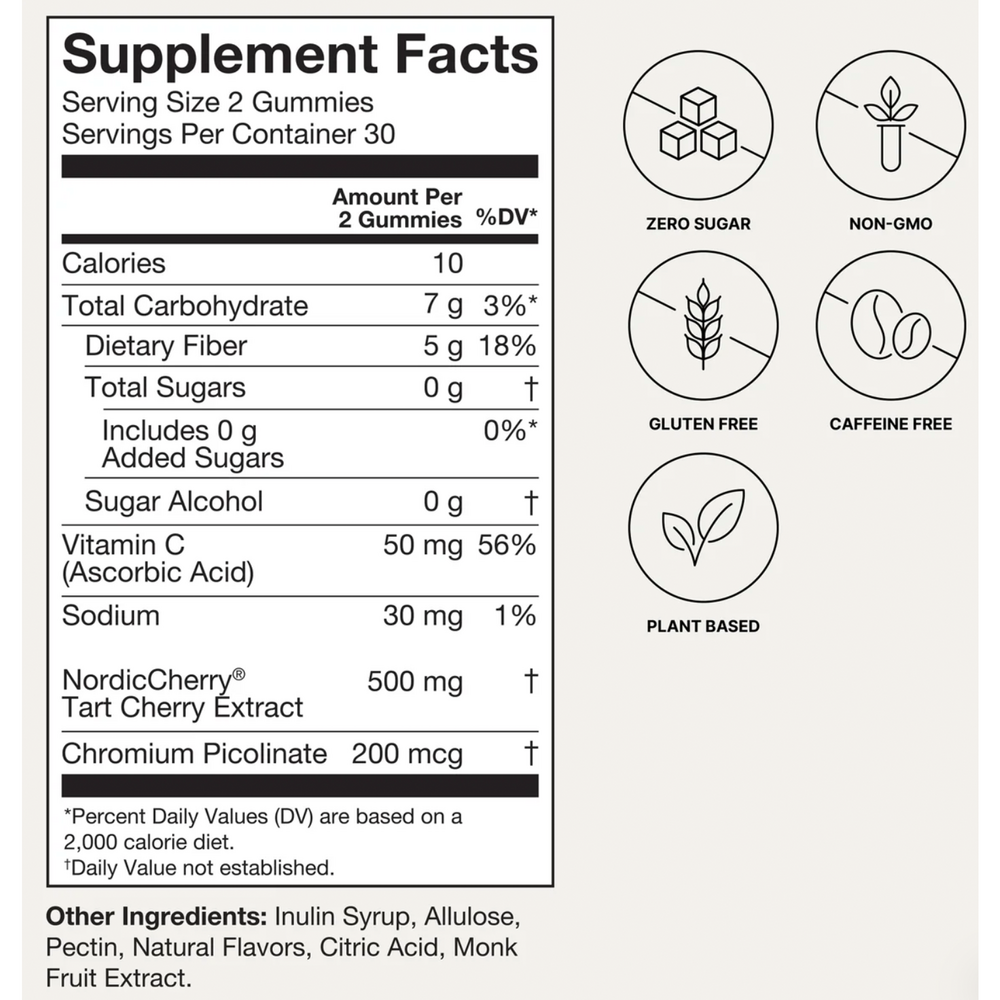 Tart Cherry Gummies Supplement Facts Label