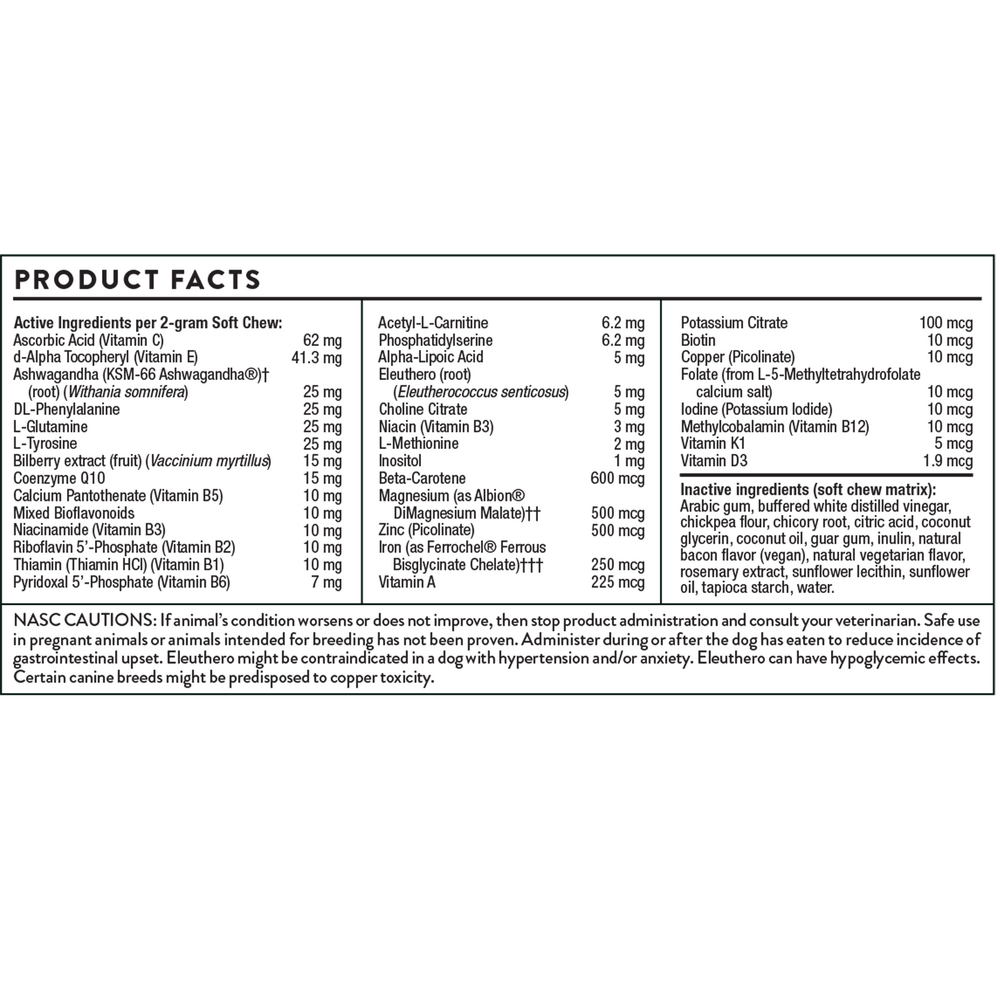 Canine Geriatric Basics Supplement Facts Label