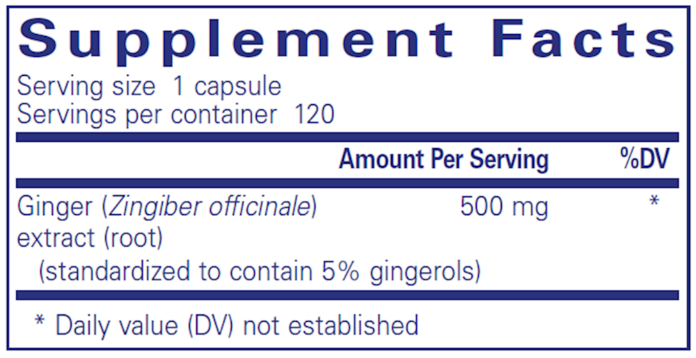 Ginger Extract Supplement Facts Label
