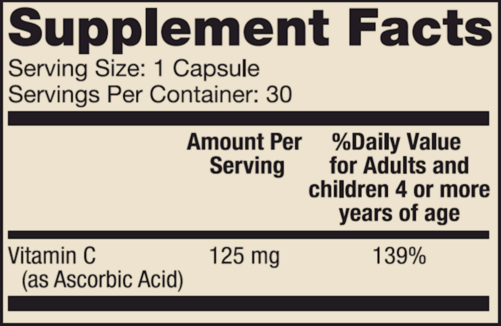 Liposomal Vitamin C for Kids Supplement Facts Label