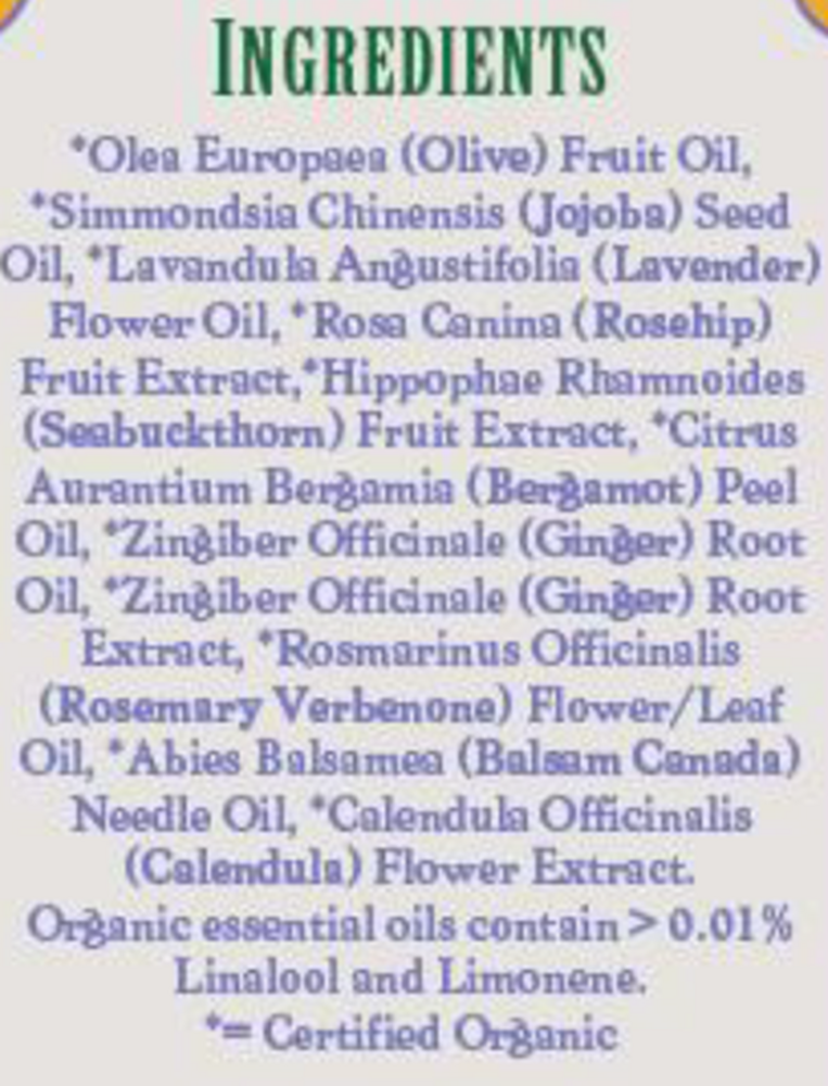 Lavender Massage Oil Supplement Facts Label