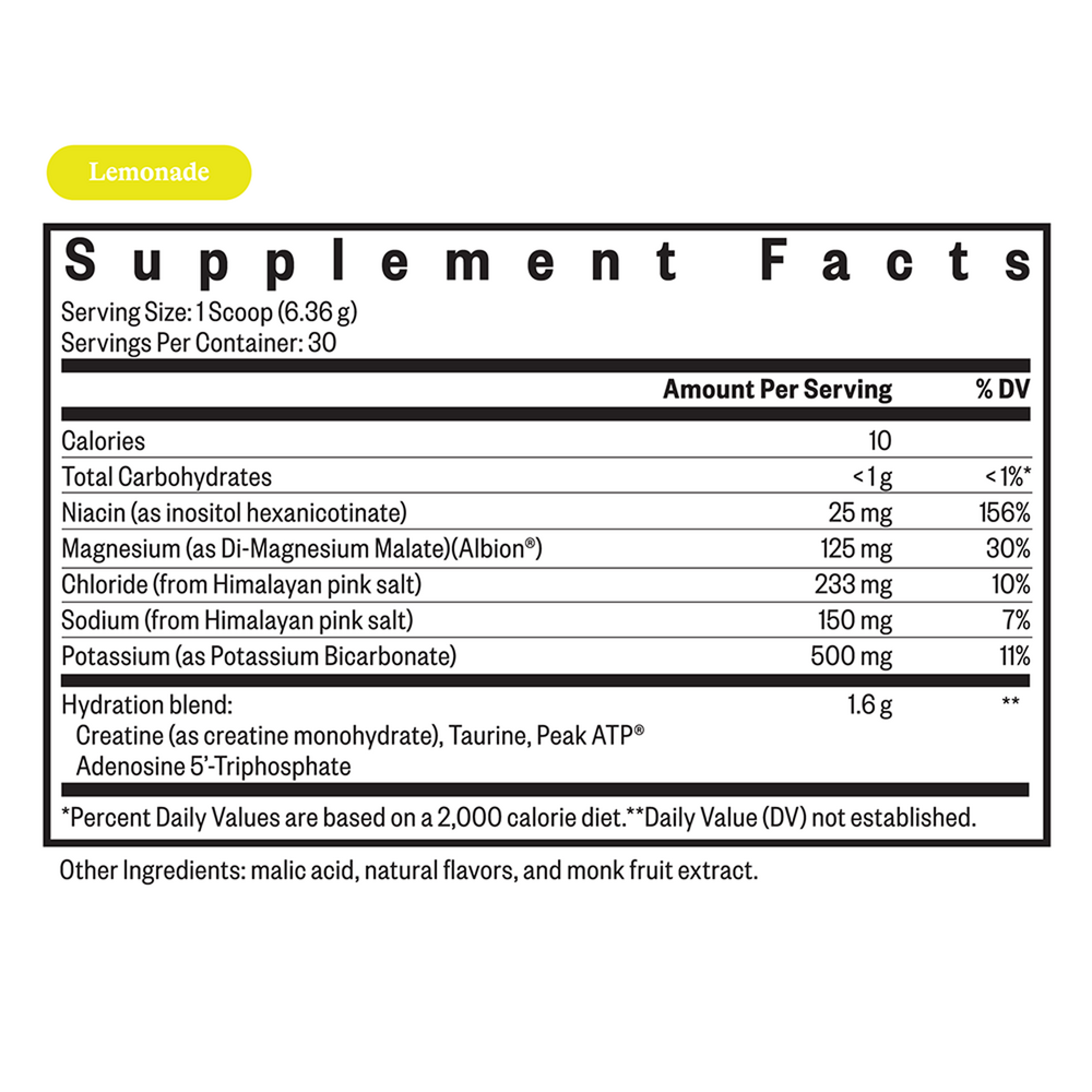 Optimal Electrolyte Lemonade Supplement Facts Label