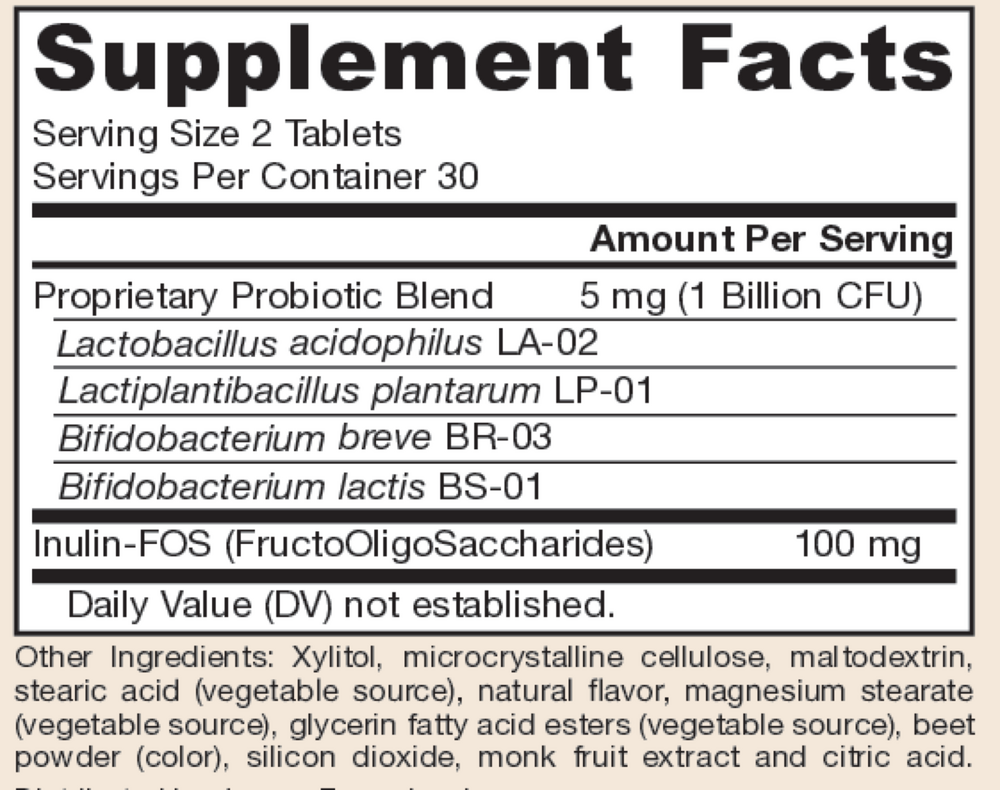 Yum-Yum Dophilus Raspberry 1 Bil Supplement Facts Label