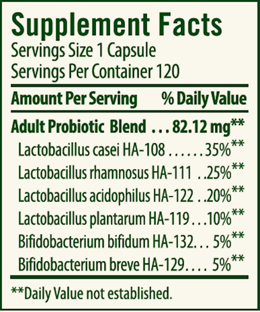Adult's Blend Probiotic Supplement Facts Label