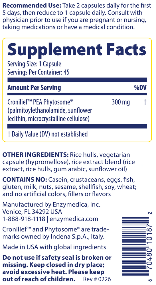 Joint & Muscle with PEA Phytosome Supplement Facts Label