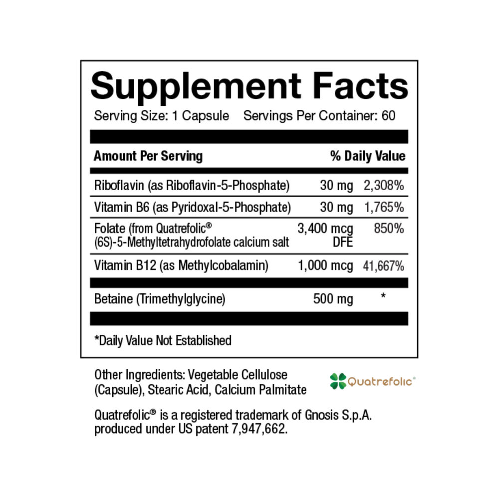 Methyl B Complete Supplement Facts Label
