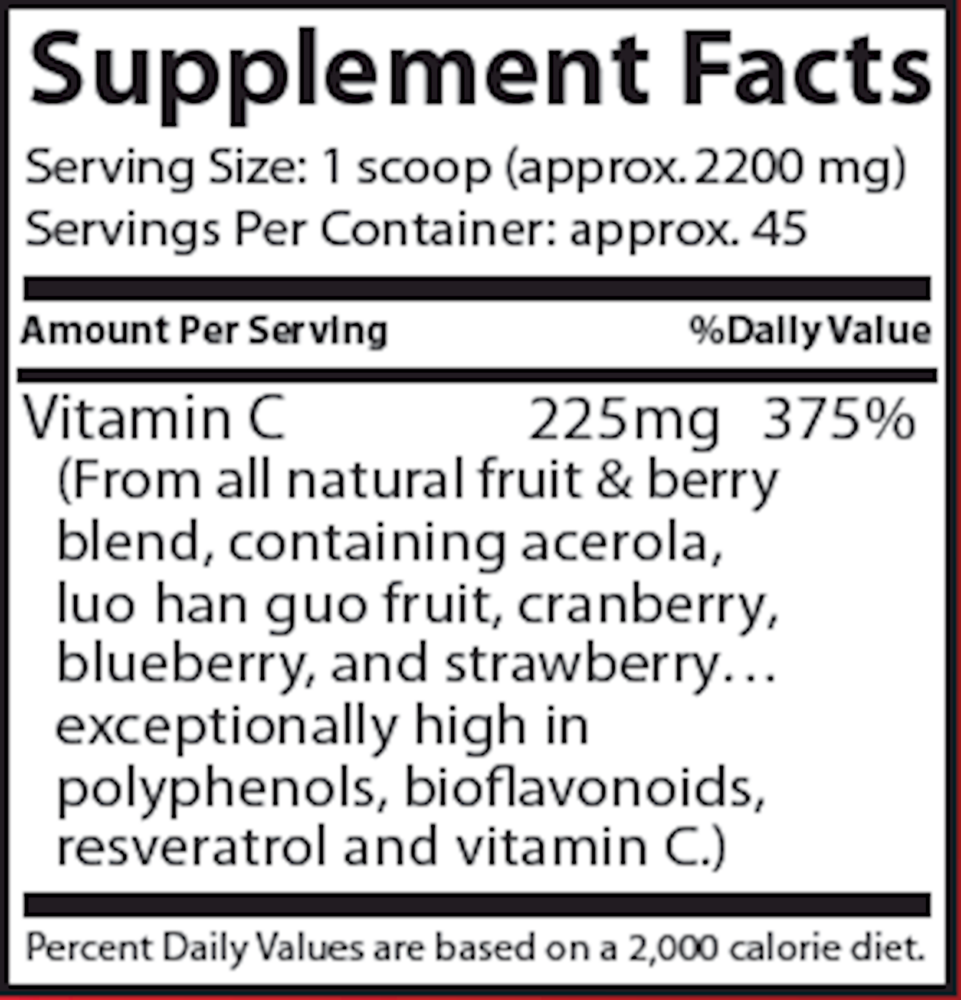 BACKORDER ONLY - Berry-C Sweet Supplement Facts Label