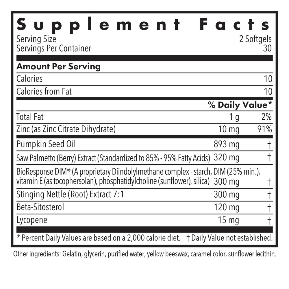 DIM Palmetto Supplement Facts Label