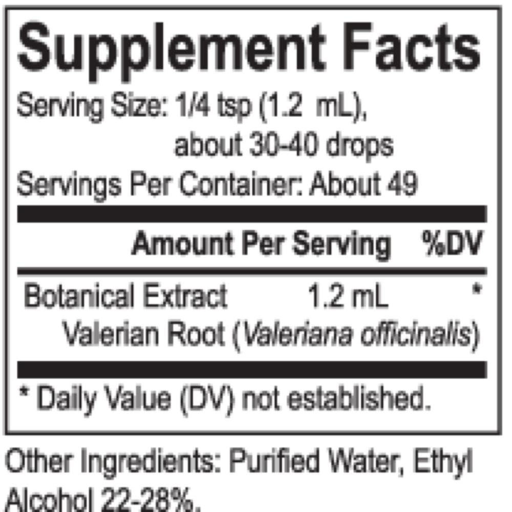 Core Valerian Supplement Facts Label