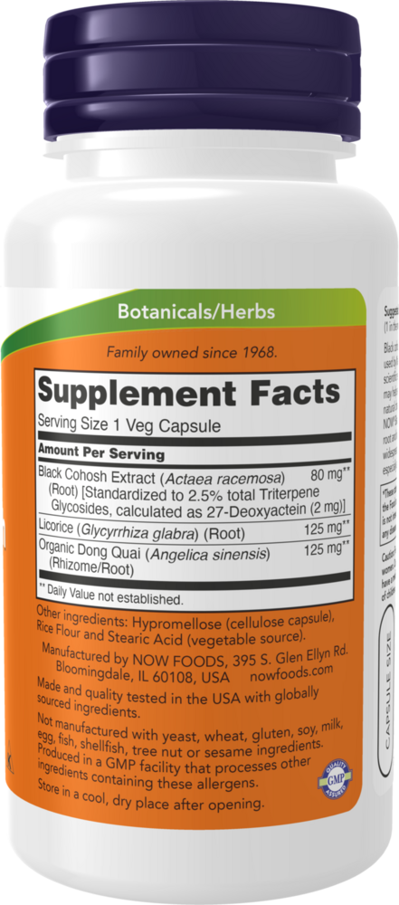 Black Cohosh Extract 80 mg Supplement Facts Label