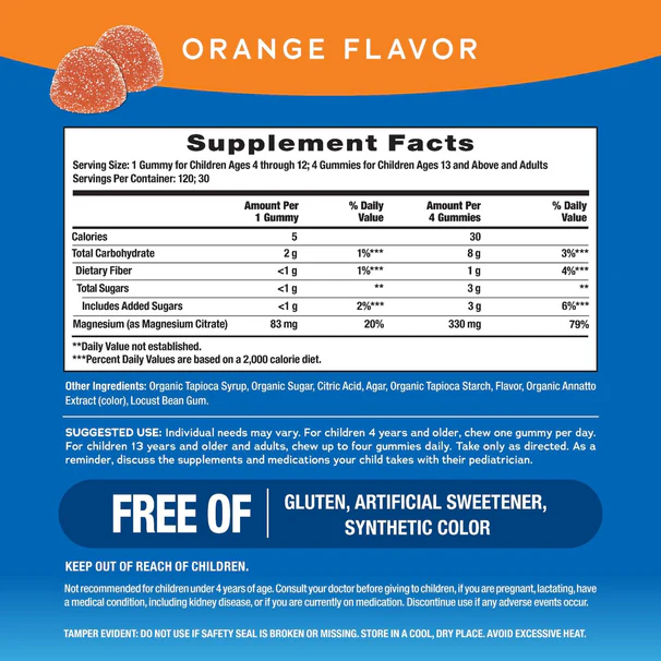 Calm Gummies - Orange Supplement Facts Label