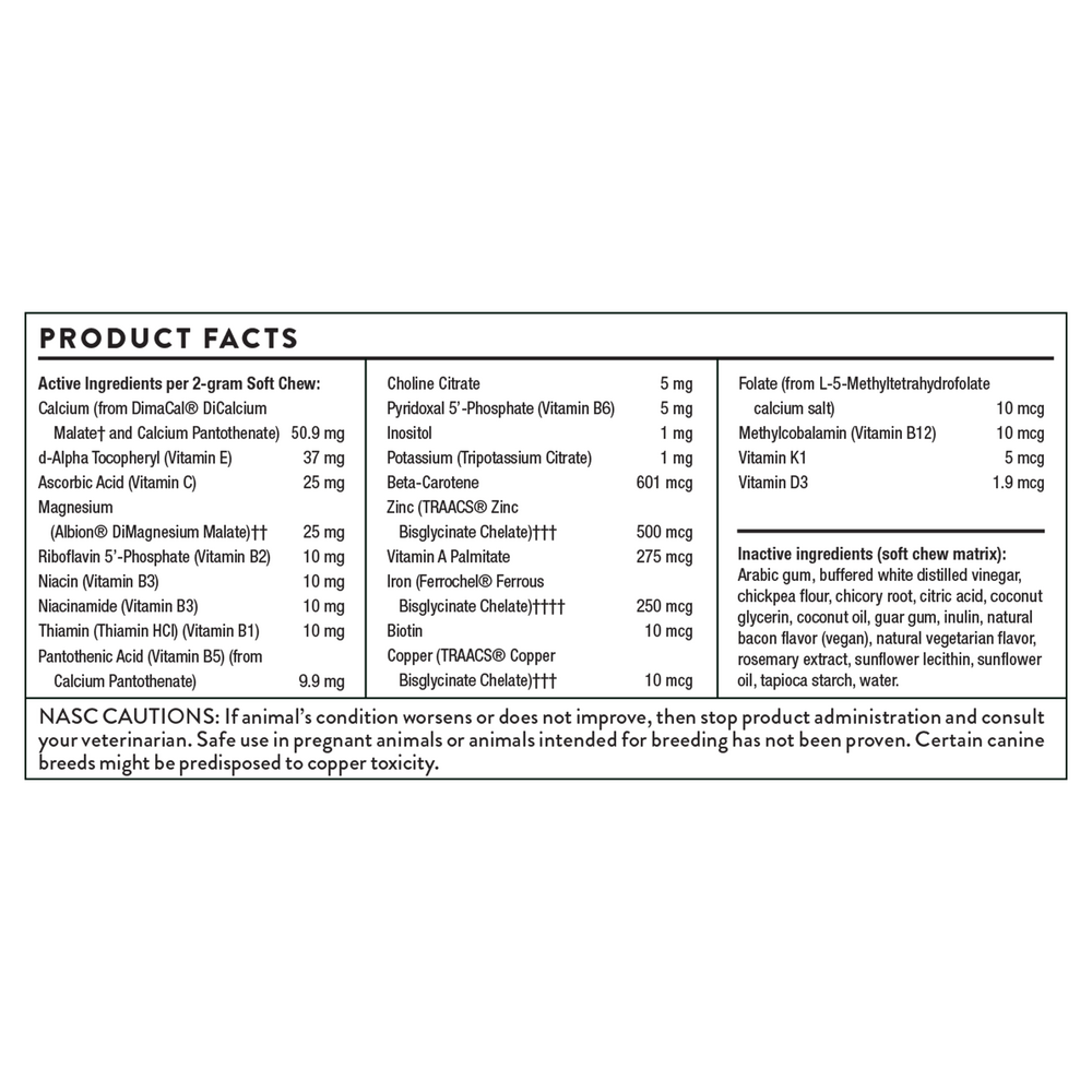 Canine Basic Nutrients Supplement Facts Label