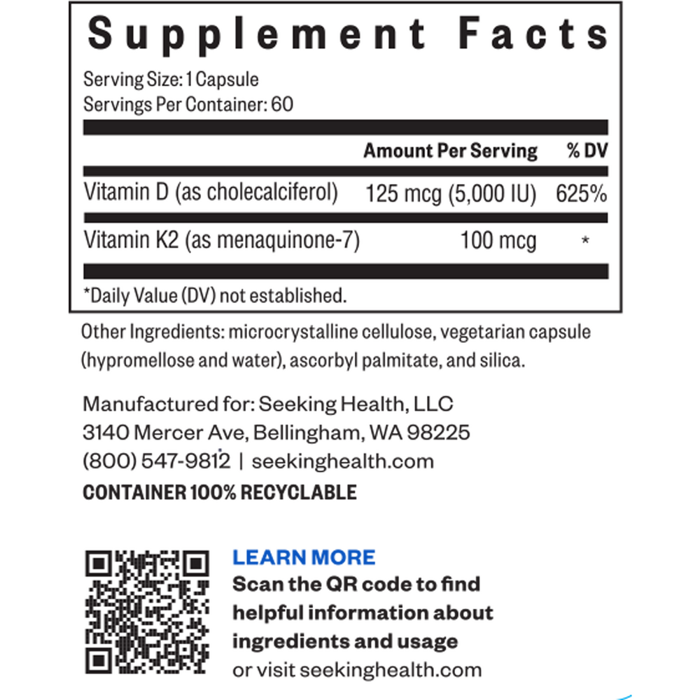 Vitamin D3 + K2 Supplement Facts Label