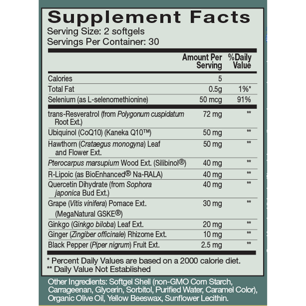 Mito-Gevity Supplement Facts Label