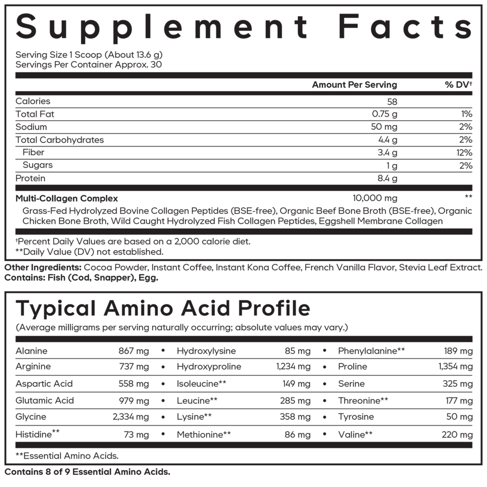 Multi Collagen Peptides - Kona Coffee Supplement Facts Label