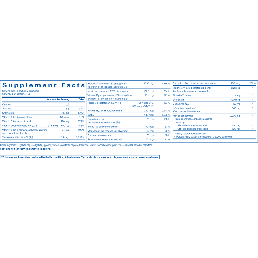 Energize Plus™ Pure Pack Supplement Facts Label