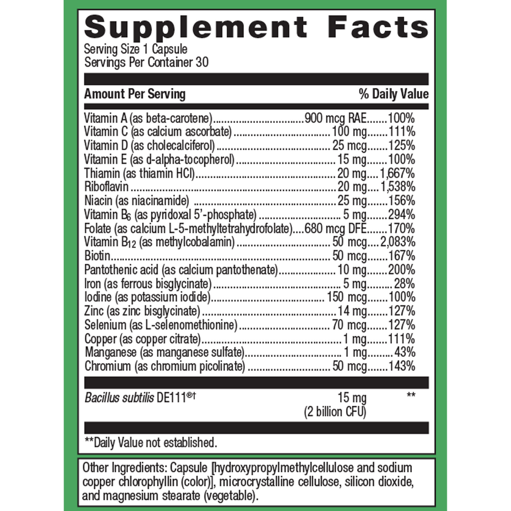 UltraFlora Probiotic + Multivitamin Supplement Facts Label