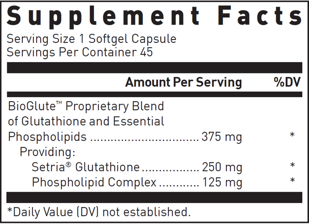 Liposomal Glutathione Supplement Facts Label