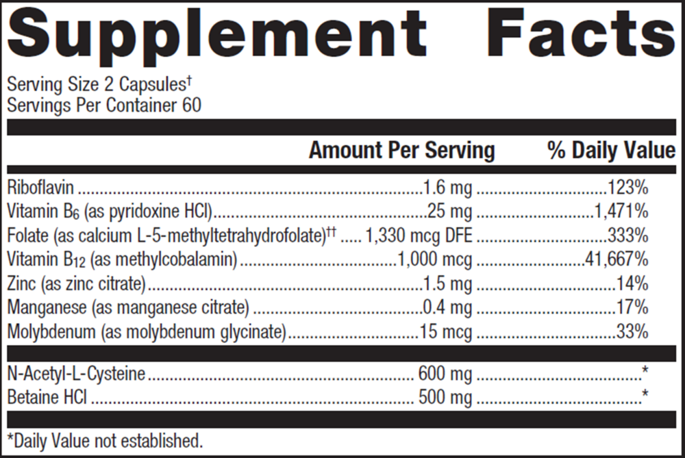 Methyl Care Supplement Facts Label