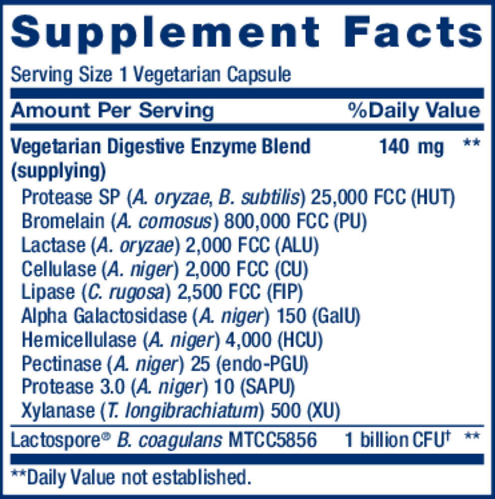 Enhanced Super Digestive Enzymes and Probiotics Supplement Facts Label