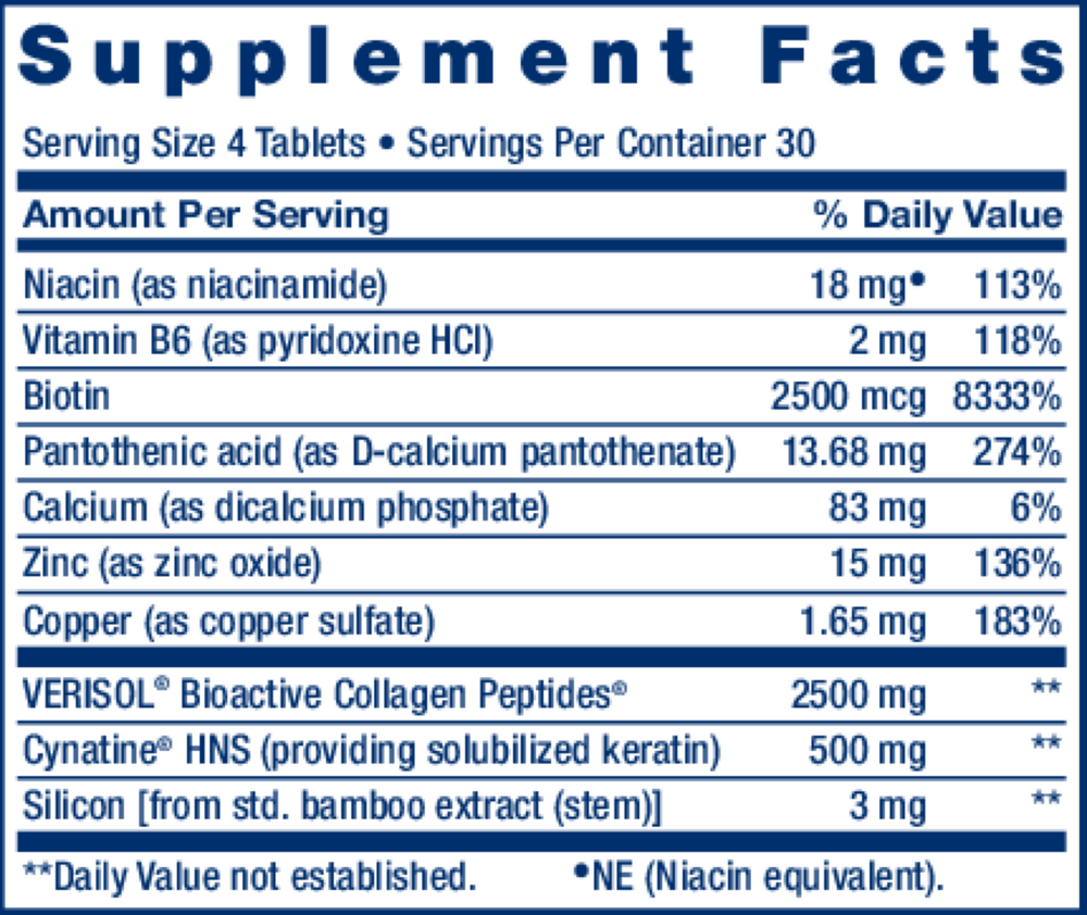 Hair, Skin & Nails Collagen Plus Formula Supplement Facts Label