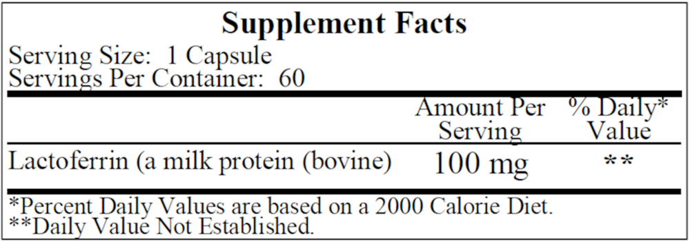 Lactoferrin 100 mg Supplement Facts Label